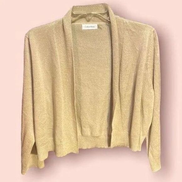 Calvin Klein Small Gold Sparkly Open Front Crop Cardigan NWOT 10 0341 - Picture 6 of 6